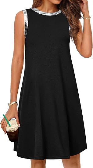 Women's 2025 Summer Spring Casual Sundress Beach Vacation Sleeveless Tank Crewneck Coverup Mini Dresses