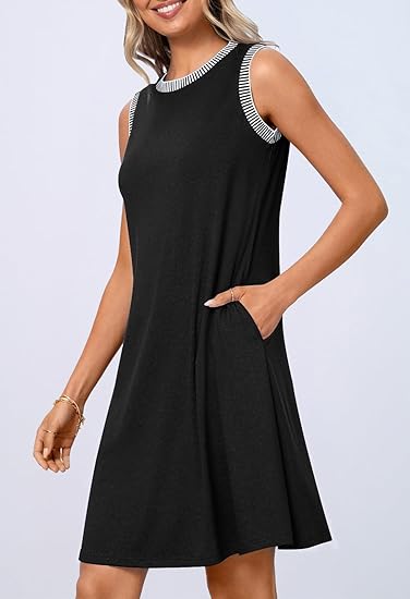 Women's 2025 Summer Spring Casual Sundress Beach Vacation Sleeveless Tank Crewneck Coverup Mini Dresses